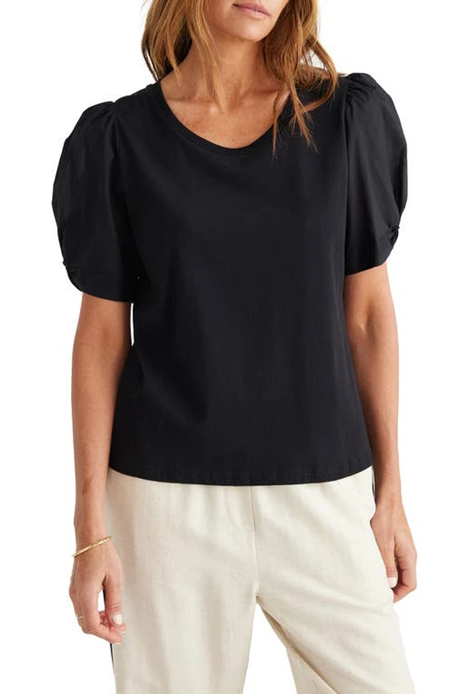 Brave+True Abigail Puff Sleeve Mixed Media Cotton Top at Nordstrom,