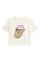 Treasure & Bond Kids' Rolling Stones Graphic Cotton T-Shirt Ivory Floral Tongue at