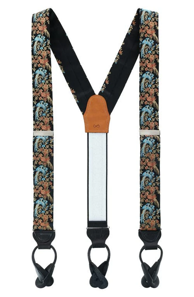 Trafalgar Birds of Paradise Floral Silk Suspenders in Black at Nordstrom