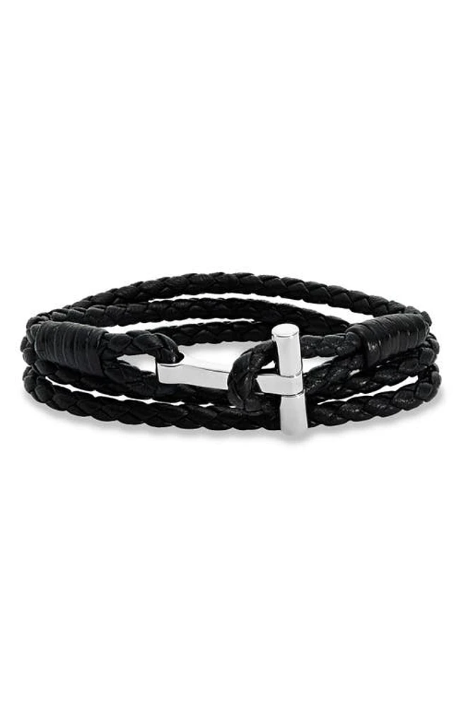 TOM FORD Men's Scoubidou Braided Leather Bracelet in Black/Silver at Nordstrom, Size Large