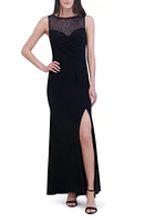 Vince Camuto Sequin Mesh Yoke Column Gown Black at Nordstrom,