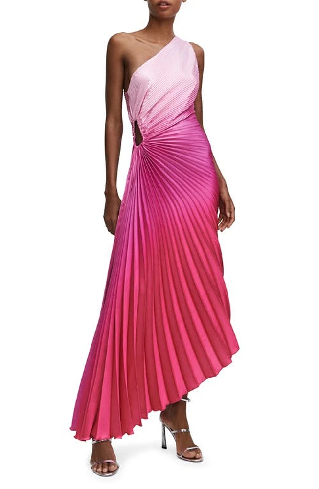 MANGO Ombré One-Shoulder Side Cutout Pleated Dress in Fuchsia at Nordstrom, Size 8