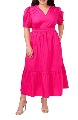 CeCe Puff Sleeve Cotton Maxi Dress Bright Rose at Nordstrom,