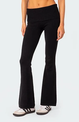 EDIKTED Desiree Foldover Flare Pants Black at Nordstrom,