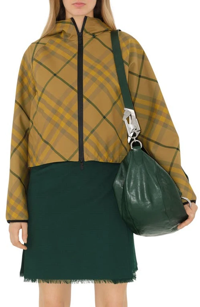 burberry Relaxed Fit Check Hooded Crop Rain Jacket Cedar Ip at Nordstrom,