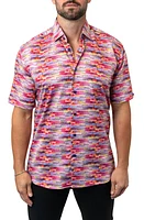 Maceoo Galileo Sunset 20 Multi Contemporary Fit Short Sleeve Button-Up Shirt in Pink at Nordstrom, Size 3