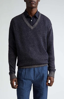 Massimo Alba Jeff Jaspé Linen & Cashmere V-Neck Sweater U501 Blu at Nordstrom,