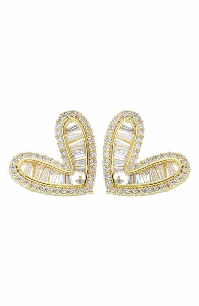 Panacea Cubic Zirconia Baguette Heart Earrings in Gold at Nordstrom