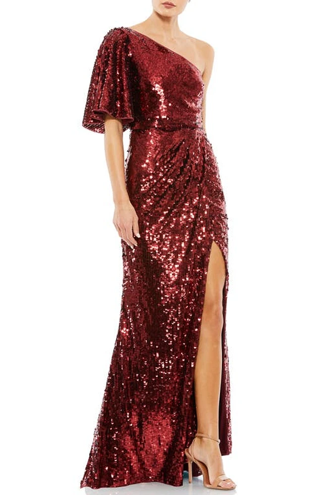 Mac Duggal One-Shoulder Sequin Column Gown Burgundy at Nordstrom,