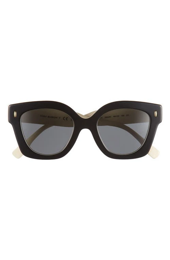 Tory Burch 49mm Irregular Cat Eye Sunglasses in Black/Ivory at Nordstrom