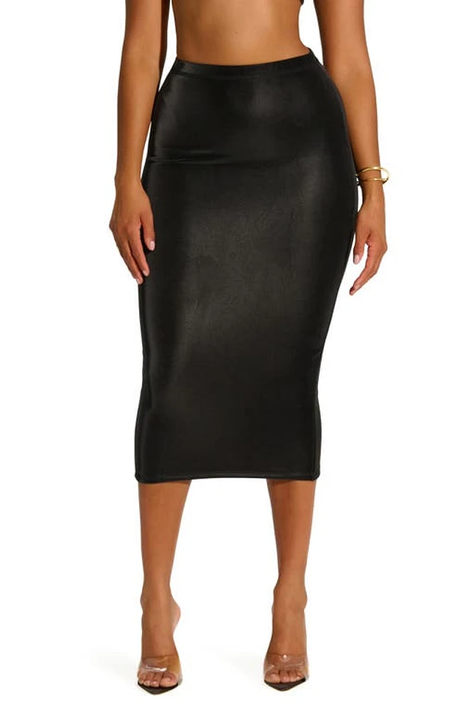 Naked Wardrobe Liquid Faux Suede Strapless Midi Pencil Skirt in Black at Nordstrom, Size X-Small