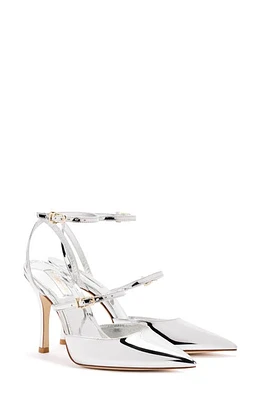 Larroudé Kris Ankle Strap Pointed Toe Pump Silver at Nordstrom,