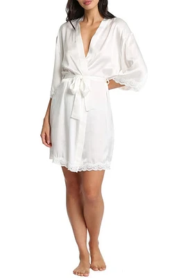 Papinelle Camille Lace Trim Silk Short Robe Ivory at Nordstrom,