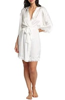 Papinelle Camille Lace Trim Silk Short Robe Ivory at Nordstrom,