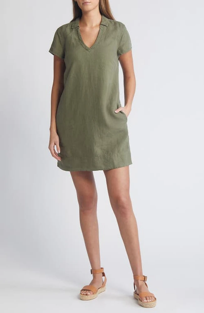 Tommy Bahama Two Palms Short Sleeve Linen Dress Tea Leaf at Nordstrom,