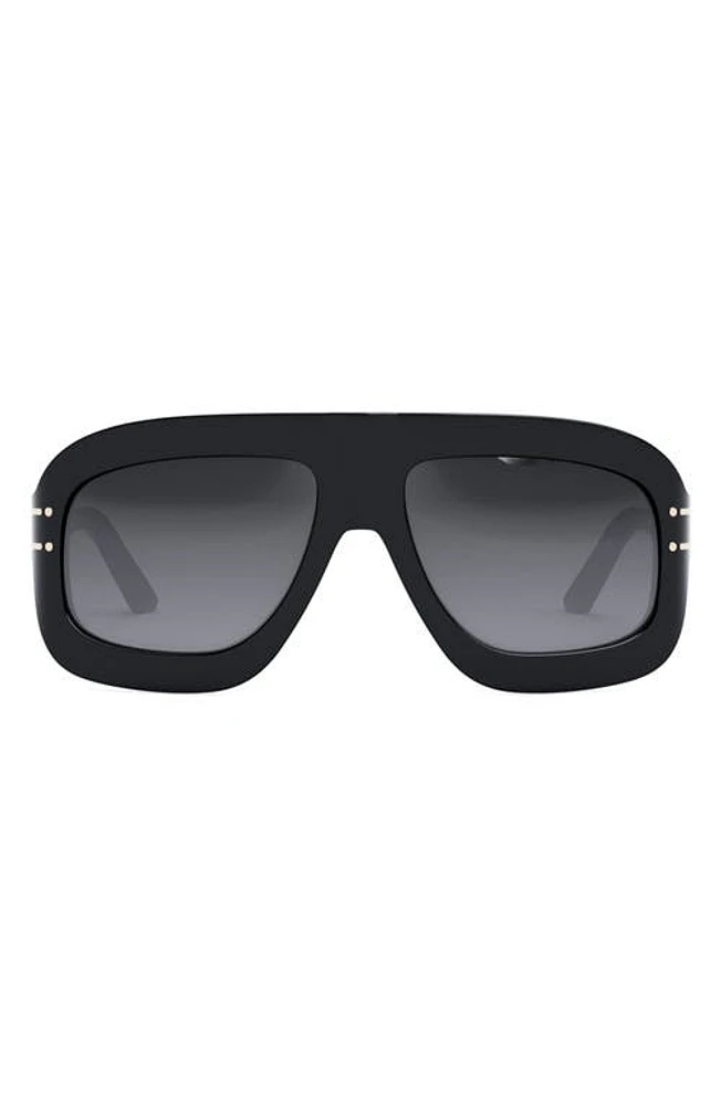 'DiorSignature M1U 58mm Rectangular Sunglasses in Shiny Black /Gradient Smoke at Nordstrom