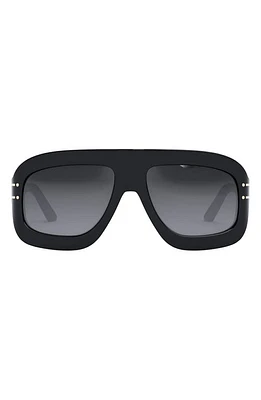 'DiorSignature M1U 58mm Rectangular Sunglasses in Shiny Black /Gradient Smoke at Nordstrom