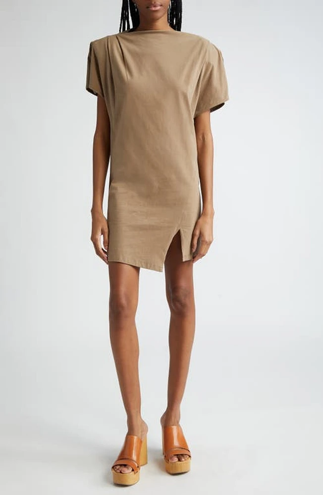 Isabel Marant Silvane Asymmetric Split Sleeve Cotton Minidress Khaki at Nordstrom,