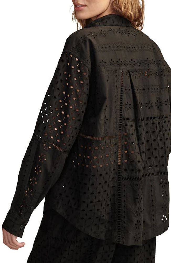 Lucky Brand Prep Cotton Eyelet Button-Up Shirt Meteorite at Nordstrom,