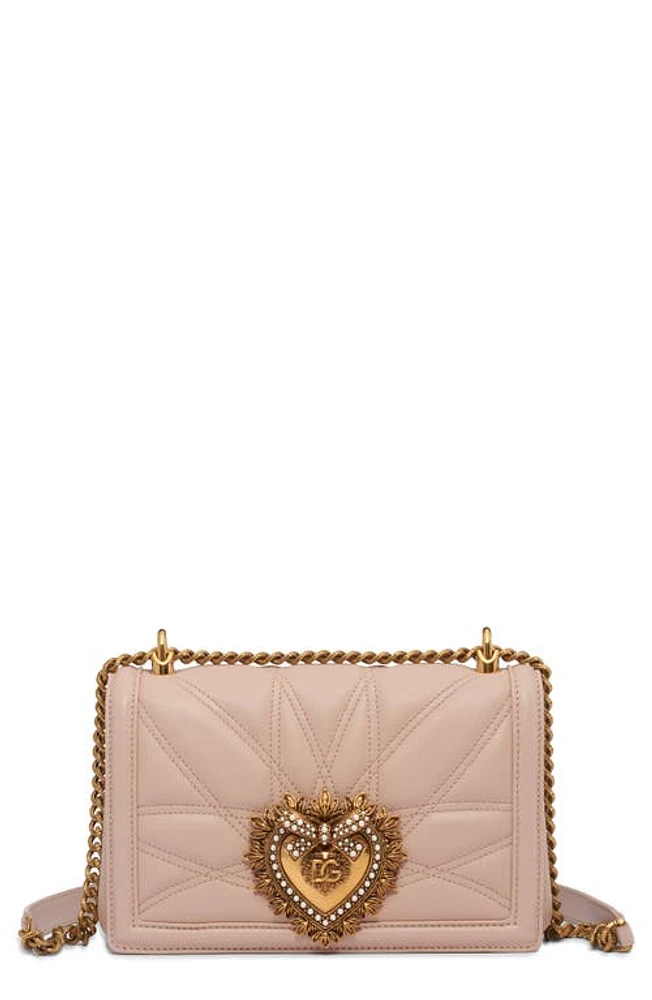 Dolce & Gabbana Devotion Logo Heart Lambskin Crossbody Bag in Powder Pink at Nordstrom