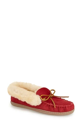 Minnetonka Alpine Genuine Shearling Slipper Red Suede at Nordstrom,