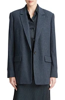 Vince Pinstripe Wool Blend Flannel Blazer in Dark Obsidian/Silver at Nordstrom, Size 6