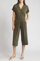 Loveappella Short Sleeve Wrap Front Crop Jumpsuit at Nordstrom,