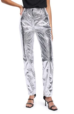 River Island Metallic Snakeskin Embossed Faux Leather Pants Silver at Nordstrom,