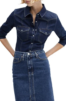 MANGO Chest Pocket Denim Shirt Open Blue at Nordstrom,