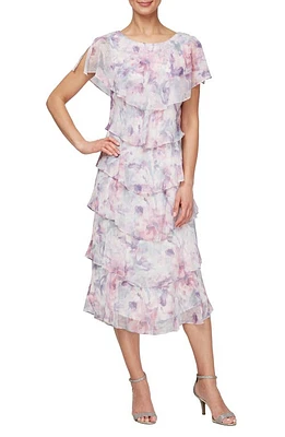 SL FASHIONS Watercolor Tiered Chiffon Dress Mauve Multi at Nordstrom,