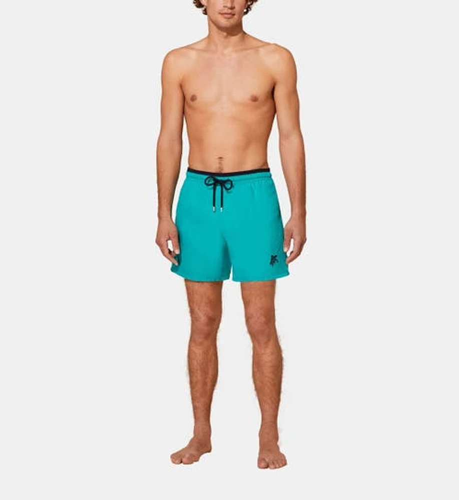 Vilebrequin Men's Solid Bicolor Length Swim Trunks in Vert Tropezien at Nordstrom