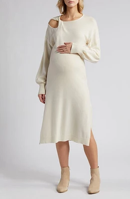 Emilia George Gaia Cutout Long Sleeve Wool & Cashmere Maternity Sweater Dress White at Nordstrom,