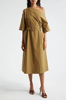 Reiss Demi Belted One-Shoulder Dress Khaki at Nordstrom,