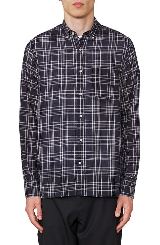 Officine Générale Arsene Check Cotton Button-Down Shirt Black/White at Nordstrom,