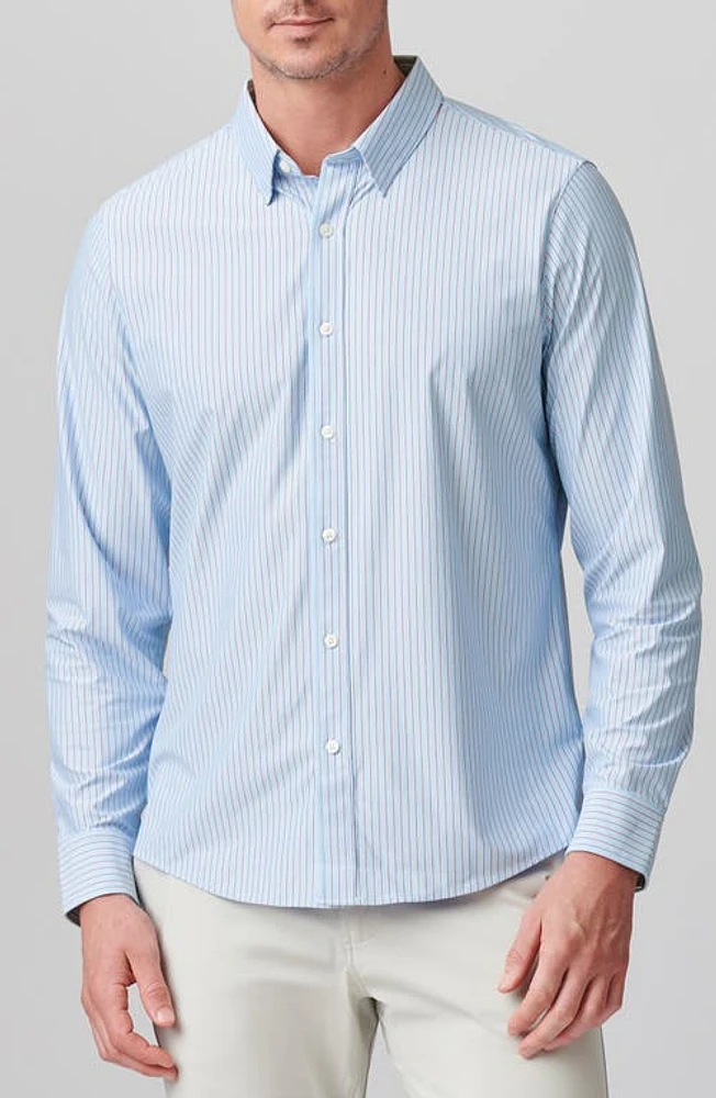 Rhone Slim Fit Commuter Button-Up Shirt Light Blue/Burnt Coral Stripe at Nordstrom,