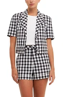 English Factory Short Sleeve Gingham Blazer Black at Nordstrom,