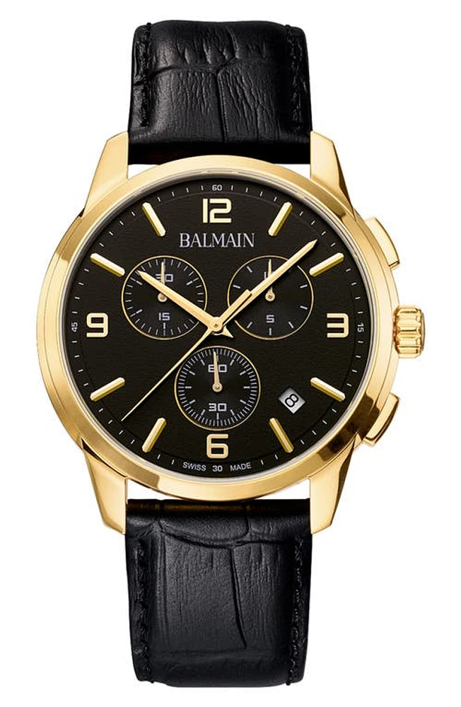 BALMAIN WATCHES Madrigal Chronograph Leather Strap Watch, 42mm in Black at Nordstrom