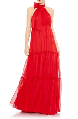 Mac Duggal Bow Neck Tiered Ruffle Gown at Nordstrom,