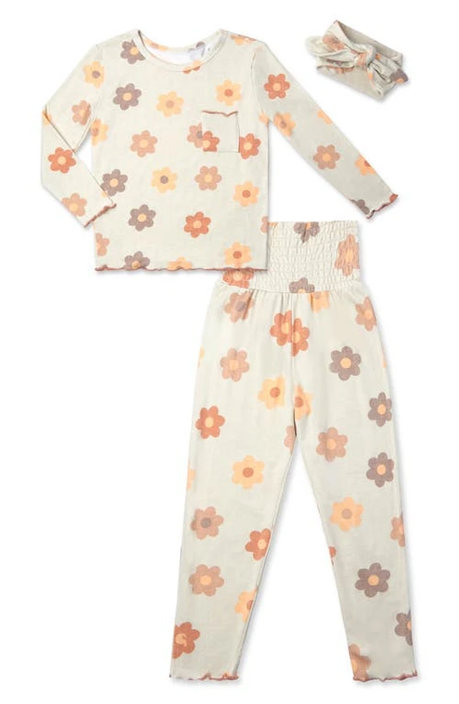 Baby Grey by Everly Grey Charlie Fitted Two-Piece Pajamas & Head Wrap Set in Daisies at Nordstrom, Size 12-18M