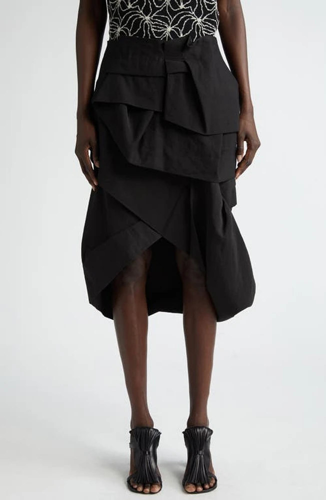 Dries Van Noten Sispy Draped Linen & Cotton Skirt Black 900 at Nordstrom, Us