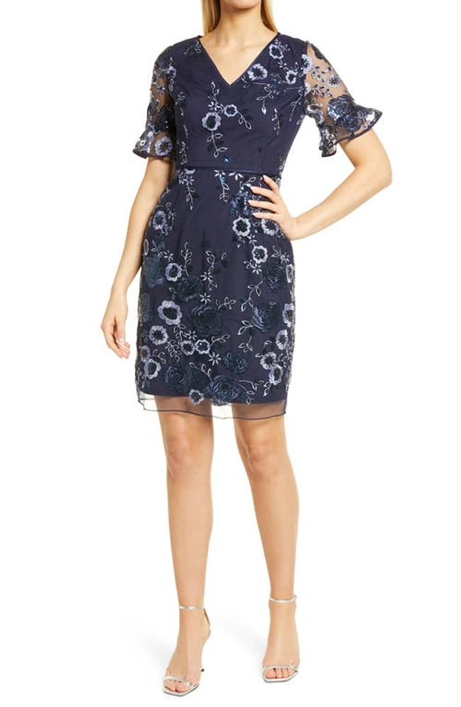 Shani Sequin Embroidered V-Neck Sheath Dress Navy at Nordstrom,