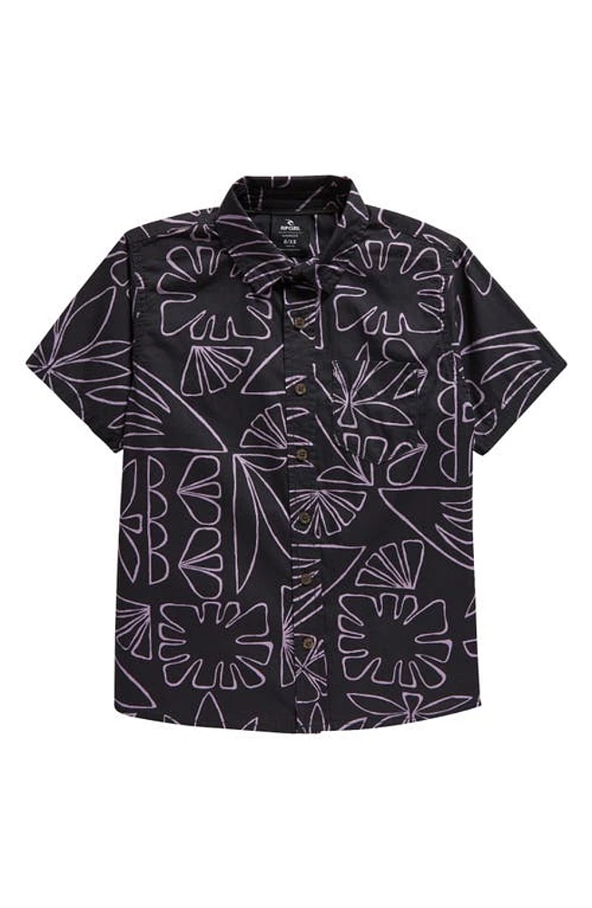 Rip Curl Kids' Tropical Floral Short Sleeve Cotton Button-Up Shirt Lilac at Nordstrom,