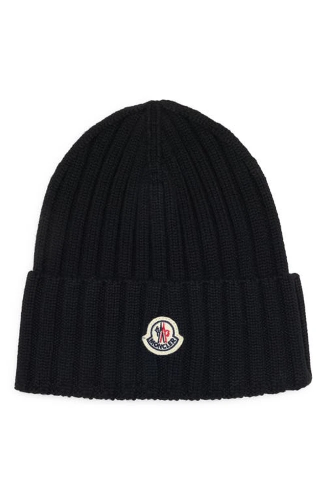 Moncler Rib Virgin Wool Beanie in Black at Nordstrom