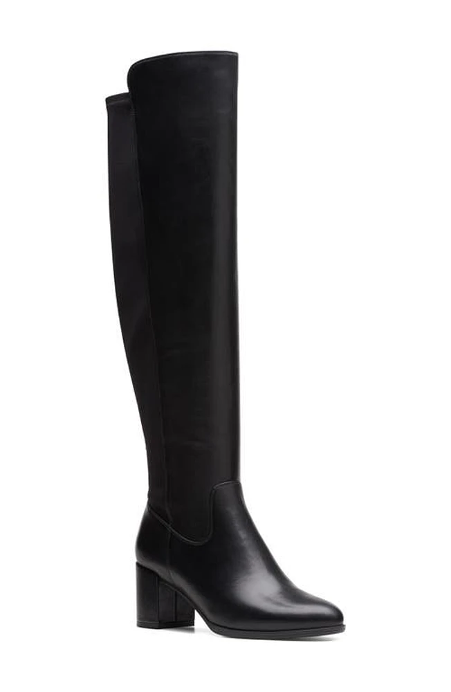 Clarks(r) Freva Stretch Knee High Boot Black Leather at Nordstrom,