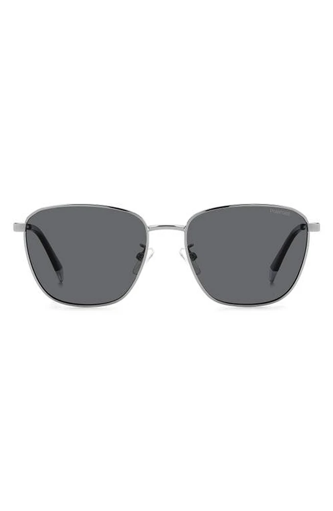 Polaroid 56mm Polarized Rectangular Sunglasses in Ruthenium/Gray Polarized at Nordstrom