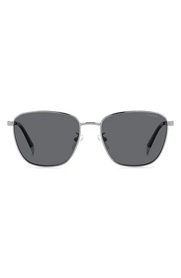 Polaroid 56mm Polarized Rectangular Sunglasses in Ruthenium/Gray Polarized at Nordstrom