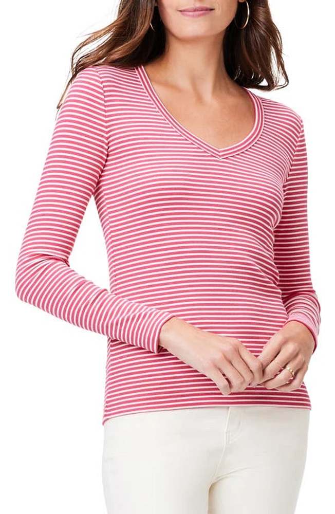 NIC+ZOE Stripe Cotton Blend Rib Top Red Multi at Nordstrom,