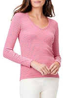 NIC+ZOE Stripe Cotton Blend Rib Top Red Multi at Nordstrom,