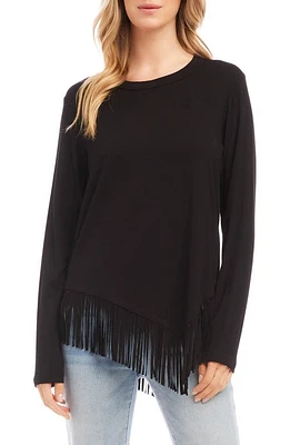 Karen Kane Asymmetric Fringe Jersey Top Black at Nordstrom,