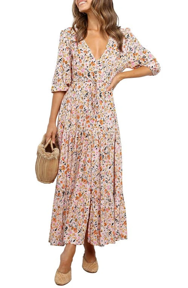 Petal & Pup Kelda Floral Midi Dress Beige at Nordstrom,